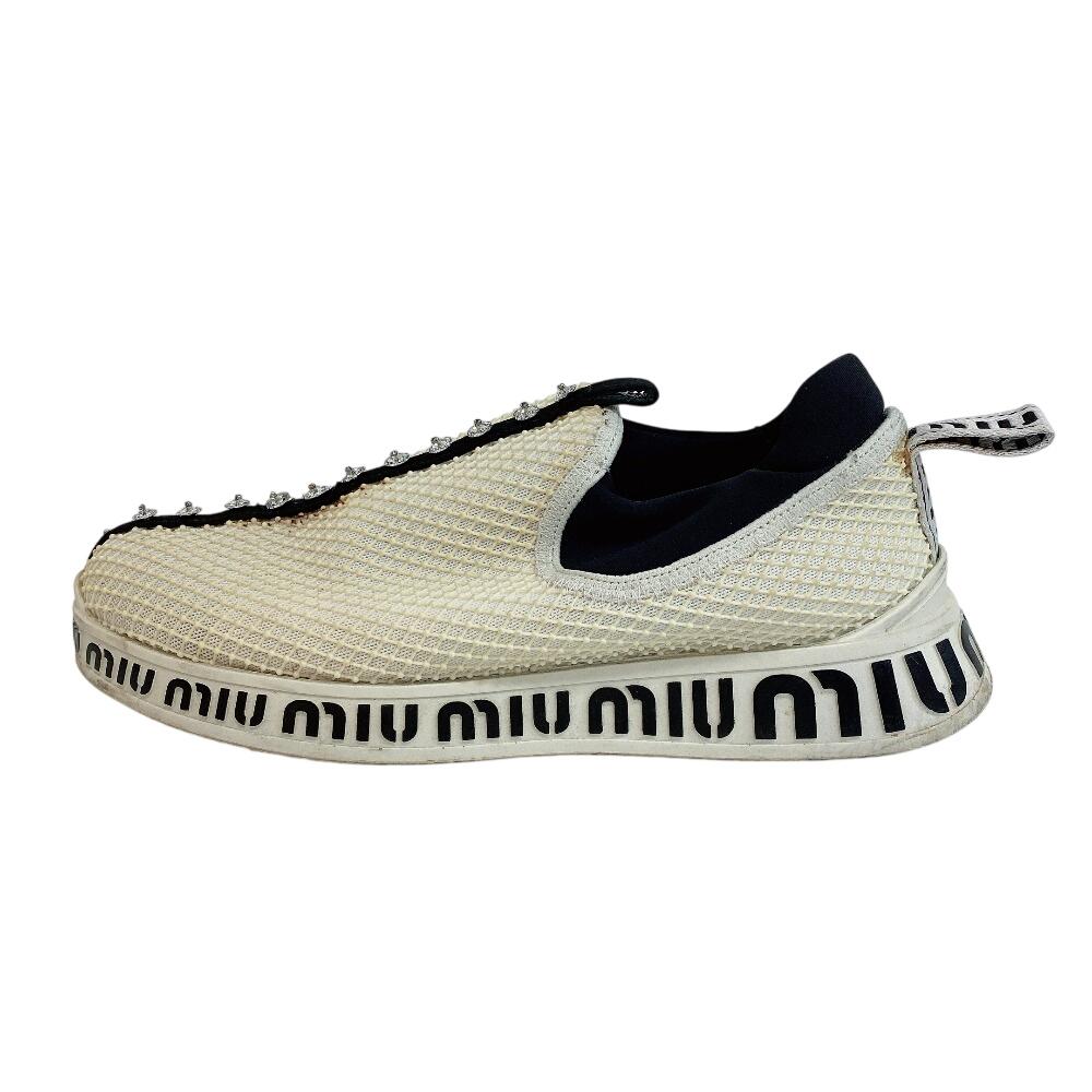 MIUMIU Crystal bijou leather leather Slip-on black leather Used