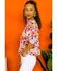 Azura Exchange Red Floral Print Puff Sleeve Pleated Elastic Neckline Blouse
