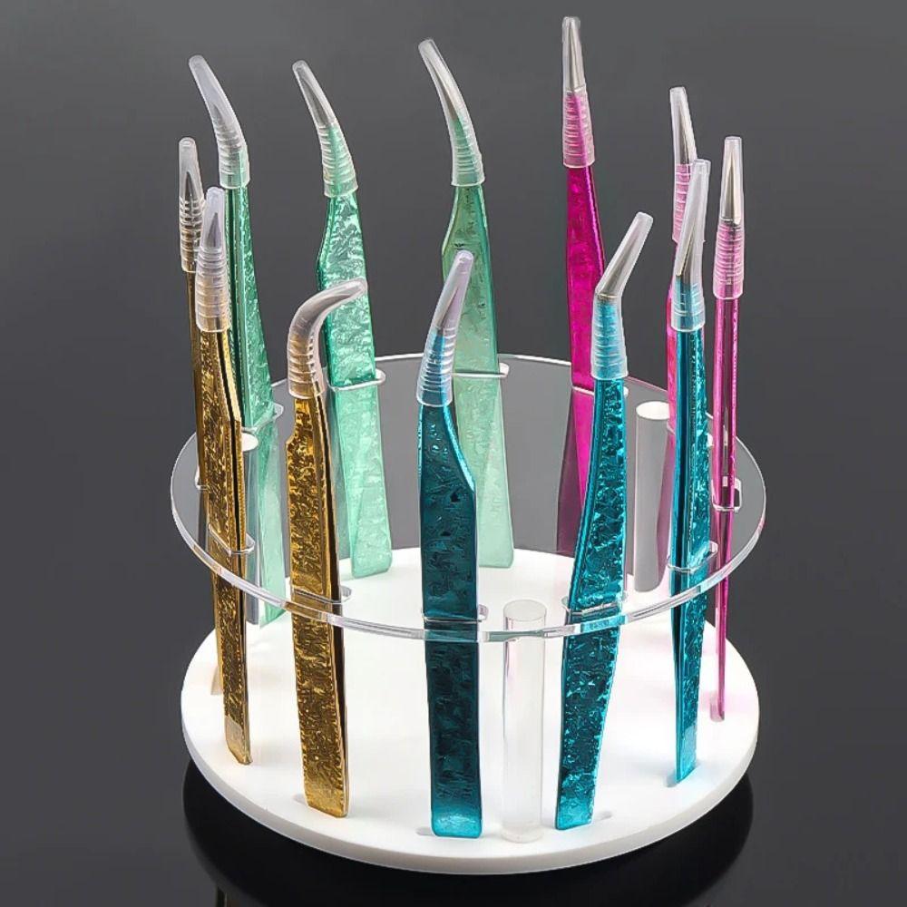 12 Holes Lash Tweezers Stand 360° Rotate Tweezer Storage Box Beauty Salon
