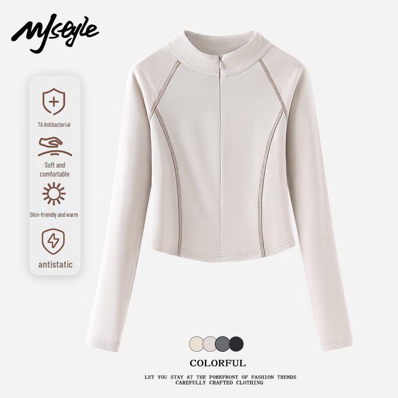 MJ STYLE Women s Long Sleeve Half-High Collar Top M