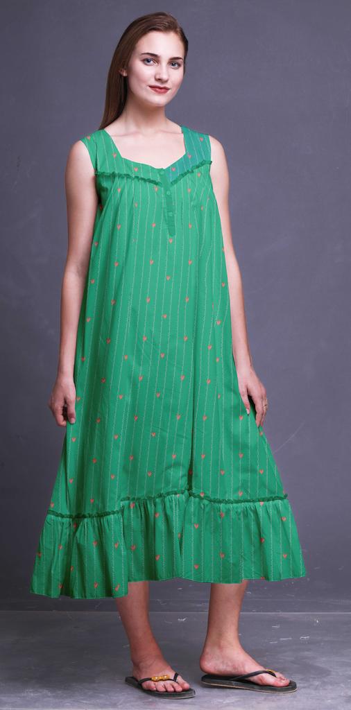 Bimba Black Butterfly Dot & Sleeveless Night Gown For Womens Cotton Printed Nightwear Ladies Sleepwear