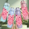 1PC Pink Broken Heart Glitter Art Print 750ml Color Plastic Sports Water Bottle Leakproof Flip Straw Lid Suitable for Sports Office Home Use