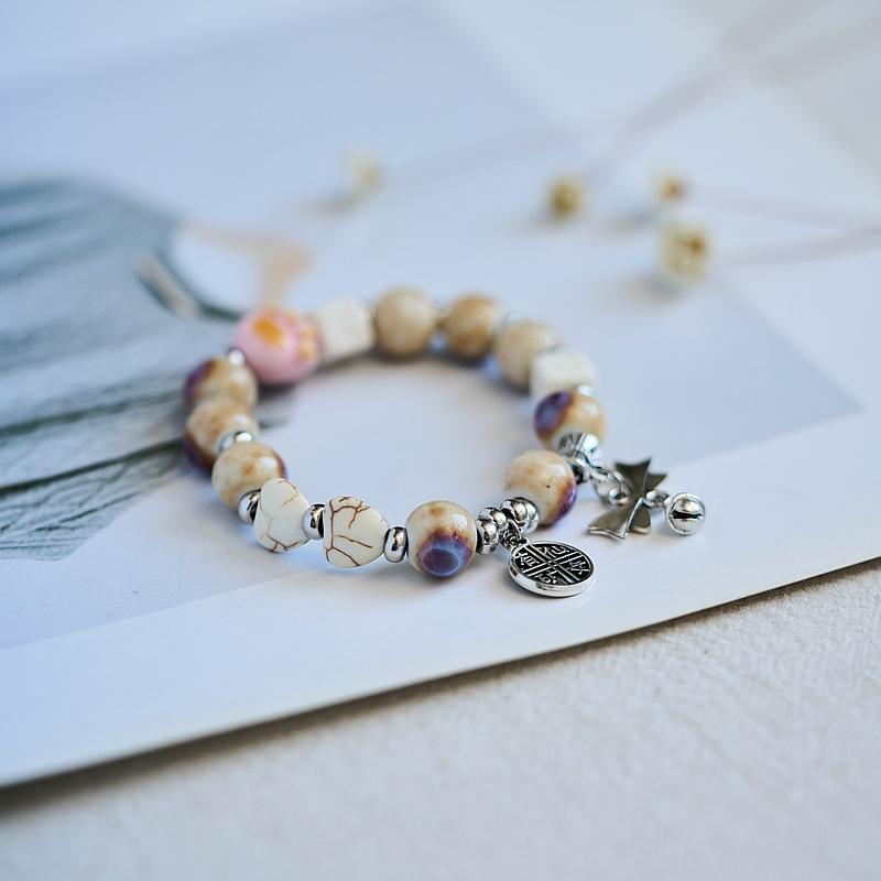Jingdezhen ceramic bracelet wholesale gift, national style hand-woven literary and ancient style beaded new Chinese bracelet
