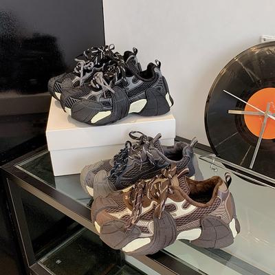Thick-soled Heightening and Velvet Dad Shoes for Women's 2025 Autumn and Winter New Strap Design Breathable and Versatile Casual Sports Shoes
