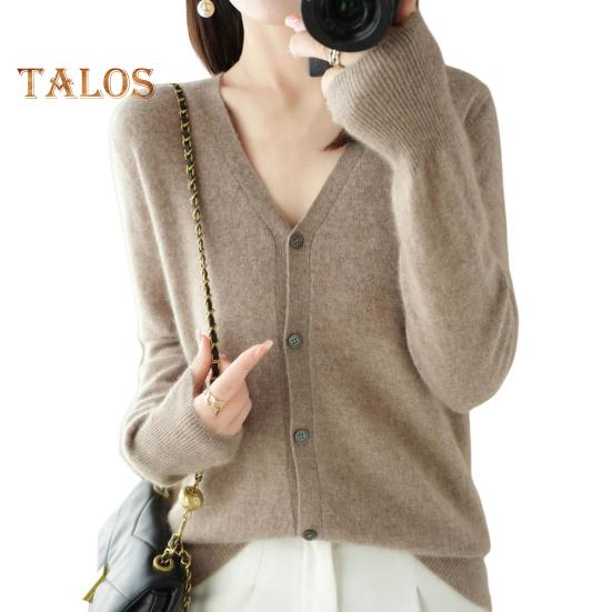 Women Knitting Sweater V-Neck Long Sleeve Button Down Sweater Cardigan Solid Color Loose Fit Crochet Texture Coat