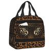 Custom Brown Animal Leopard Print Insulated Lunch Bags for Women Leopard Eyes Portable Cooler Thermal Food Lunch Box Children