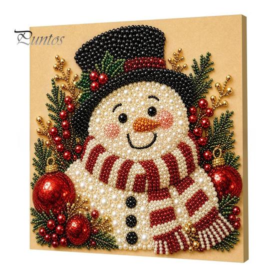 Christmas Home Decoration Faux Pearl Art Kit, DIY Snowman Painting 3D Festive Living Room Accents Xmas Scenes Crafting Project for Adults Beginners,