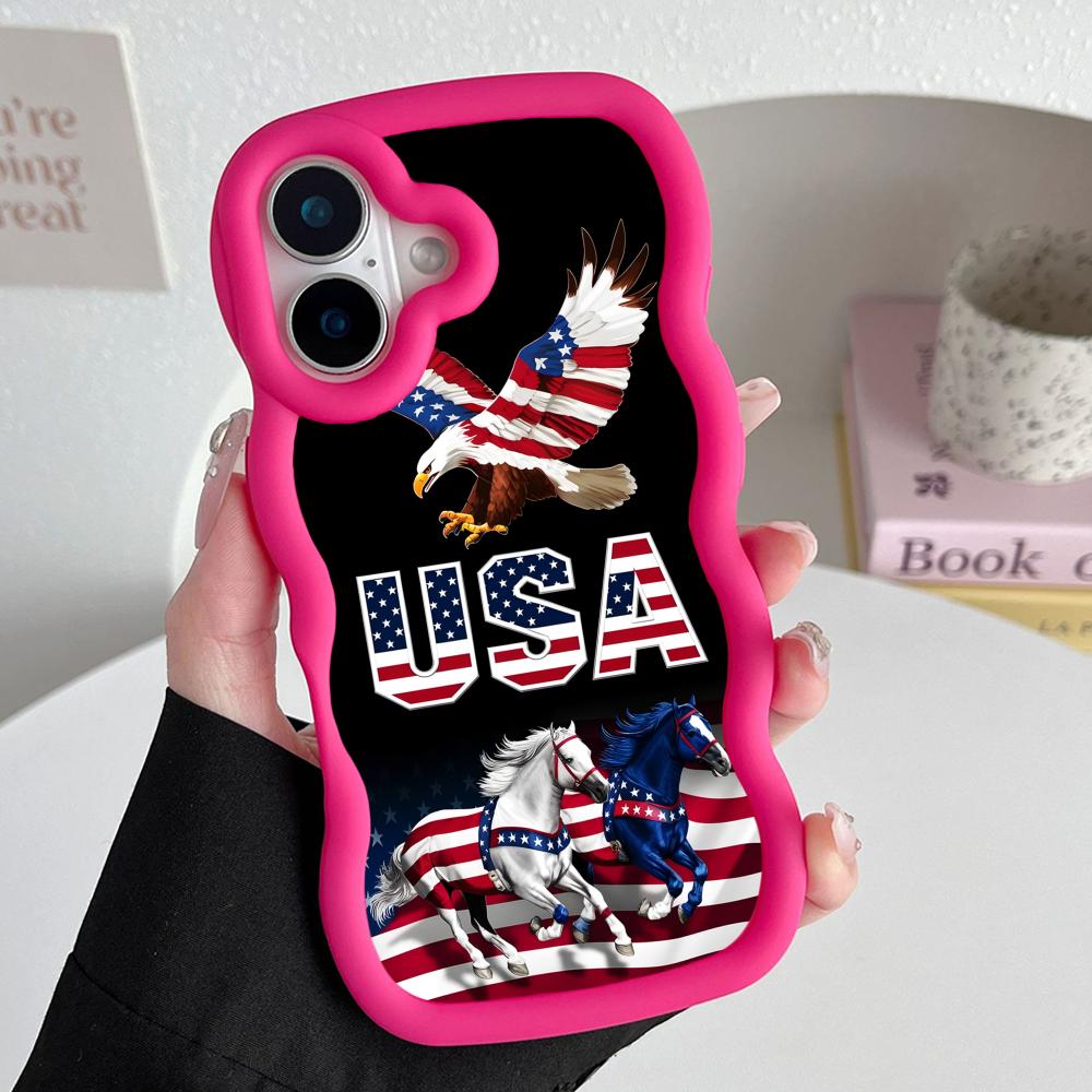 USA Amerikansk flagga Vågig kant TPU Mobilskal för iPhone 17 16 15 14 13 12 11 Air Pro Max Plus Färgglatt Fodral