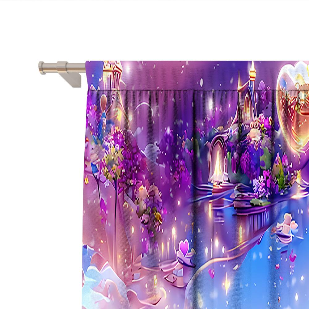 2PC Home Decoration Curtains, Dreamy City Background With Pole Pocket Curtains, Kitchen, Coffee Shop, Living Room, Balcony