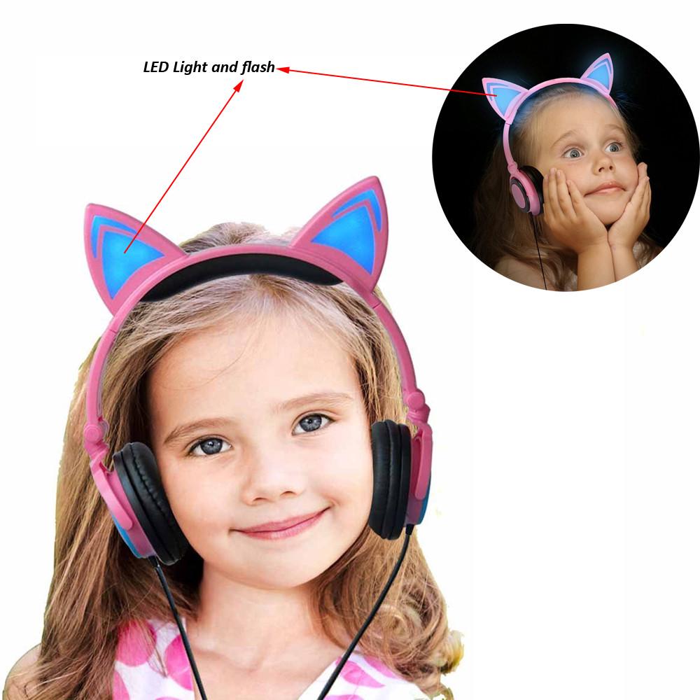 Foldable Cat Ear LED Music Lights Headphone Earphone headset for Laptop MP3