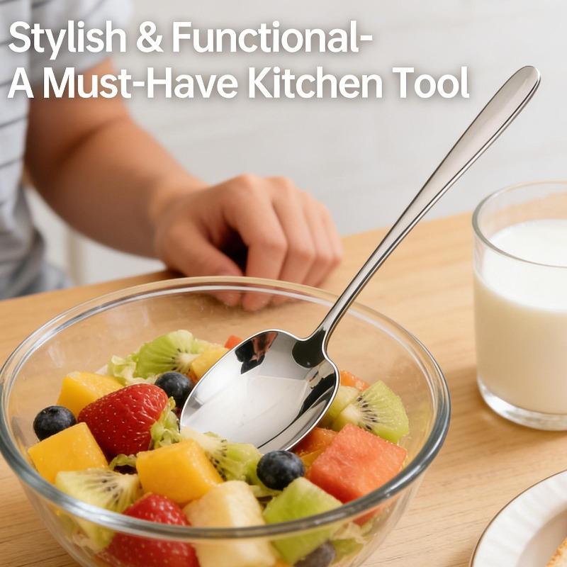 5/1pcs Stainless Steel Spoon Large Round Head Dessert Soup Spoon Home Kitchen Restaurant Cooking Baking Tool Gathering Tableware