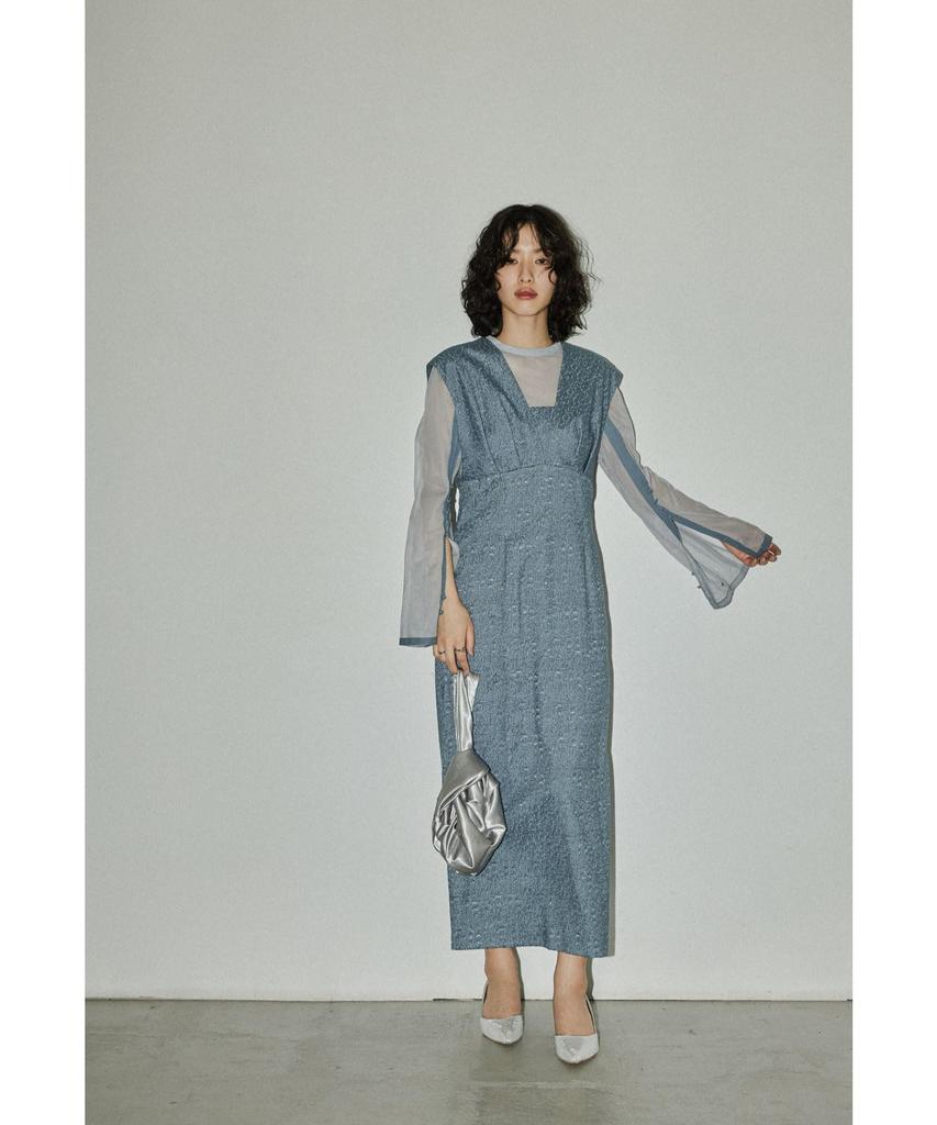 [niana] V-line Jacquard Dress, Party Dress, Wedding Dress, I-Line, Blue, Size M