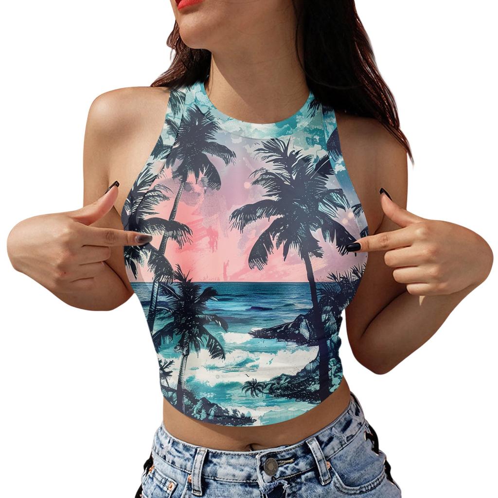 Women's Fashion Hawaii Print Sleeveless Base Tank Top
