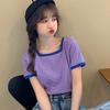 Summer New Striped T-shirt Women's Ice Silk Sweater All-match Bottoming Shirt Square Neck Short-sleeved Inner Short Bm Top