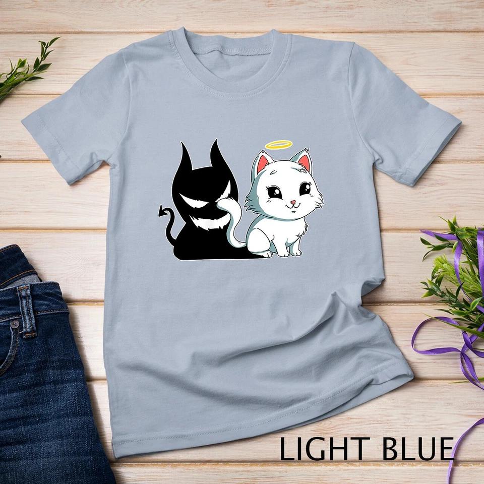 Funny Angel Devil Cat T-Shirt Sweet Dearly Kitty Demon Unisex T-shirt 6 4XL