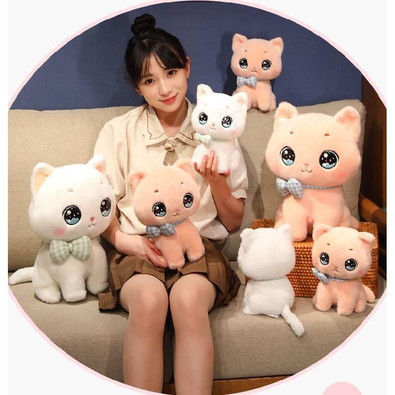 Wearing Cat Bow Stuffed Toy Cute Cartoon Children Birthday Holiday Doll Gift