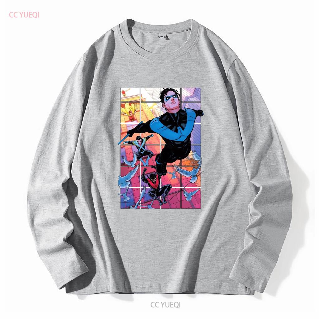 Nightwing T-Shirt lang- oder kurzärmelig vintage gewaschenes Oberteil für den Alltag mit Grafik vielseitig bequem dehnbar weich