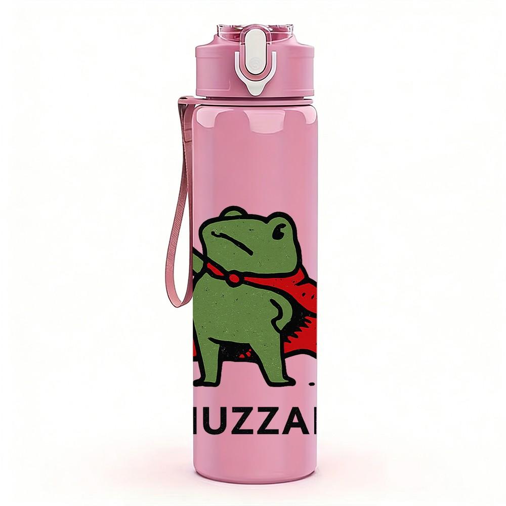 1PC Super Hero Frog Huzzah Print 750ml Color Plastic Sports Water Bottle Leakproof Flip Straw Lid Suitable for Sports Office Home Use