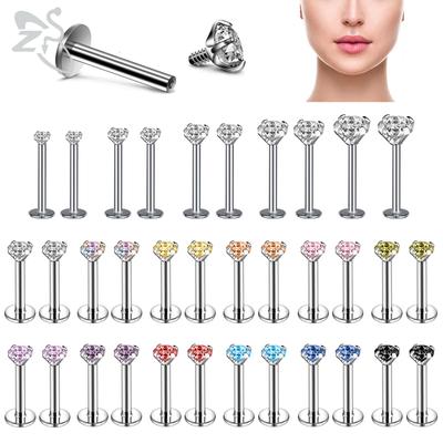 ZS 10 Teile/los Bunte CZ Kristall Labret Lip Monroe Piercing Set 16g Edelstahl Knorpel Tragus Helix Piercings 6/8/10MM