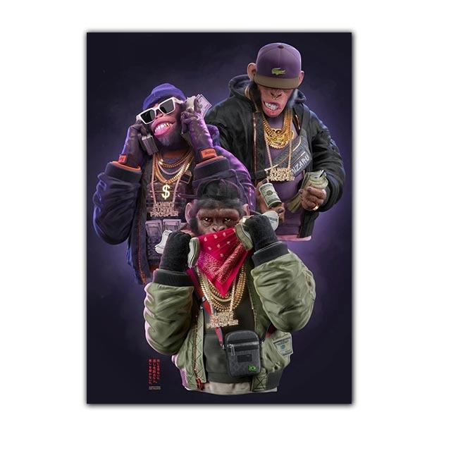 Hip Hop Drei Affen Poster Druck Geld Leinwand Malerei Moderne Wand Kunst Tier Hängende Malerei Hause Dekoration