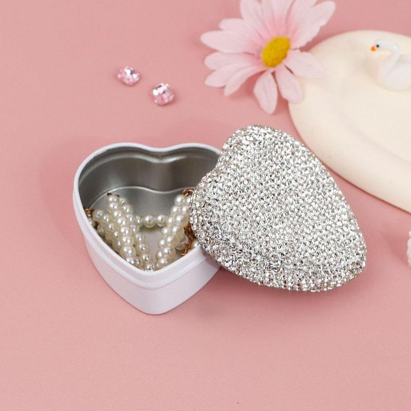 Sparkling Metal Tin Box Tinplate Jewelry Necklace Storage Case Heart-Shaped Empty Box Mini Candy Pill Organizer