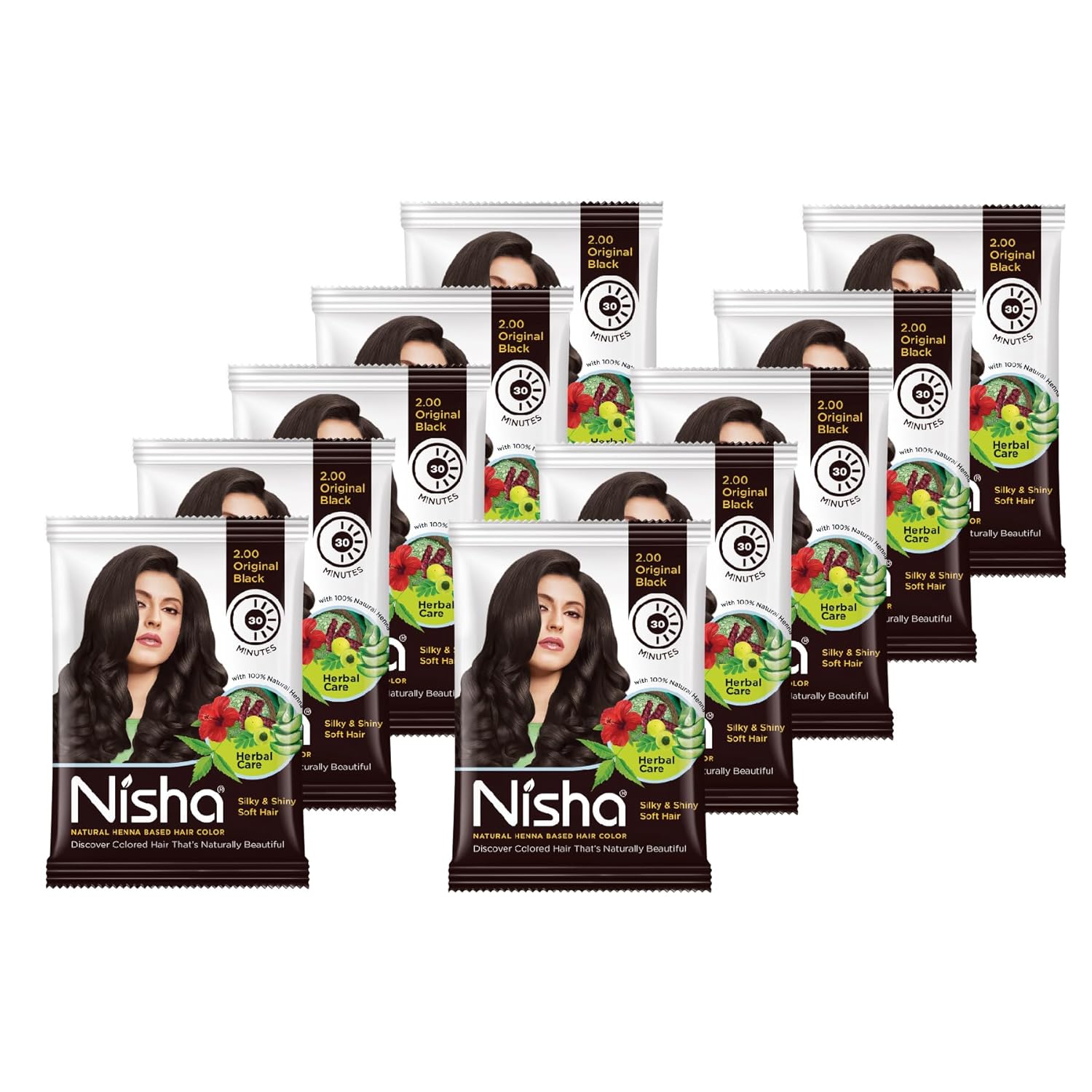 Nisha Herbal Henna Hair Colour Original Black 25 g Each X Pack of 10 Herbal Conditioning Natural Hair Dye Long Lasting