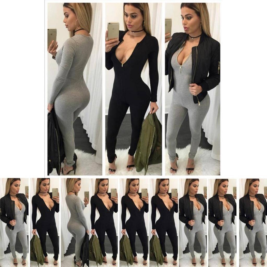 Premium Quality Women Zipper Playsuit Bandage Bodycon Jumpsuit Clubwear Long Sleeve Romper