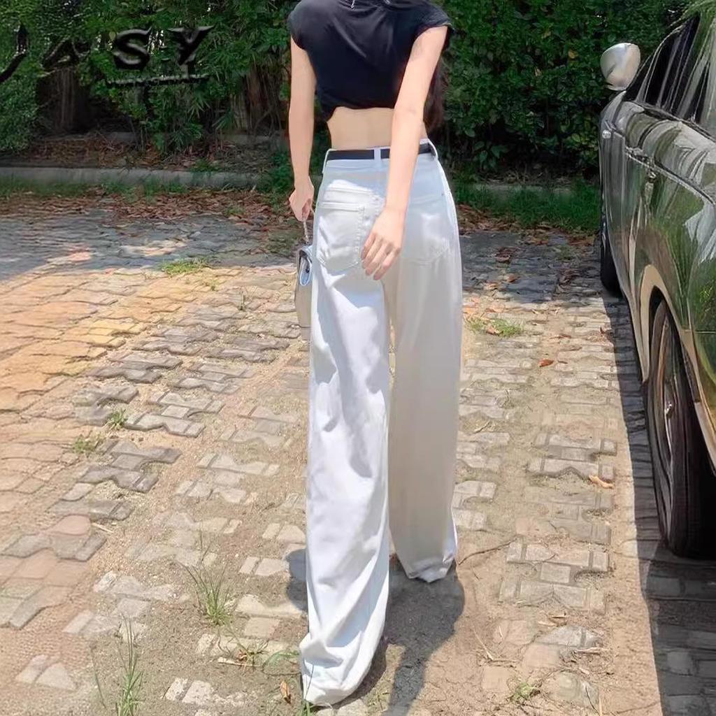 2023 White High-Waist Wide-Leg Jeans - Comfy, Loose, and Trendy Drape Pants
