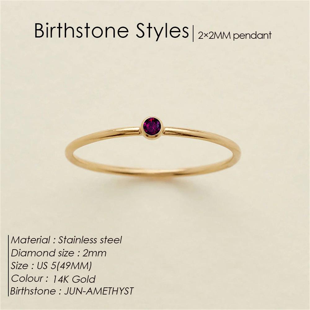 eManco Gold-Plated Non-Constricting Ring for Women - Thin Band with Tiny Diamond Accents and December Birthstone
