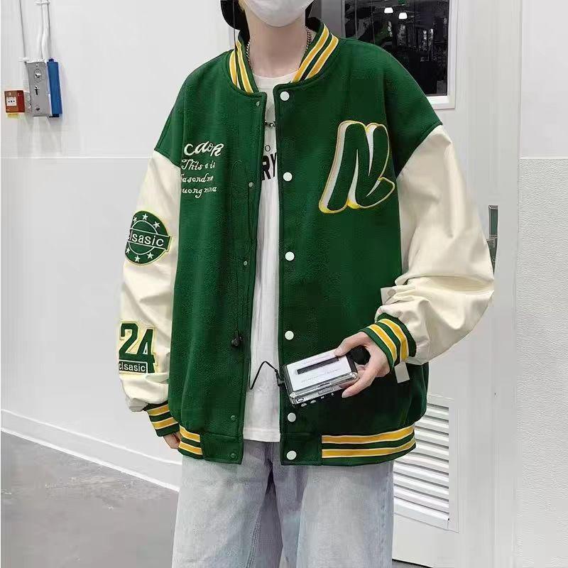 Men's Casual Loose Embroidered Baseball Jacket for Spring and Fall - Suitable for Couples and Students