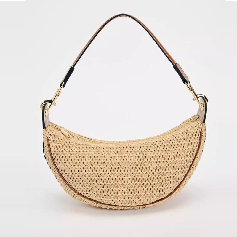 

Сумки-подмышки из соломы в форме полумесяца для женщин, роскошные дизайнерские сумки и кошельки, новая повседневная сумка ручной работы через плечо