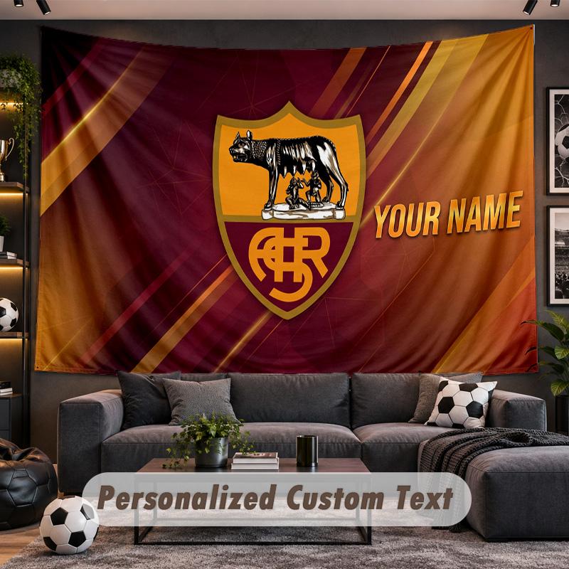 AS Roma FC Personalized Tapestry Support Custom Name, Wall Art Home Decoration