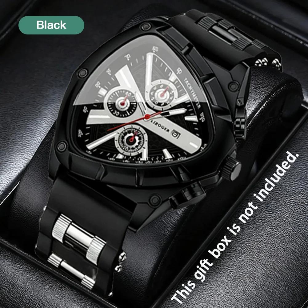 Men Universal Casual Quartz Watch Multifunctional Polygonal Three-Eye Dial Silicone Strap Auto Date Wristwatch Men Festival Gift
