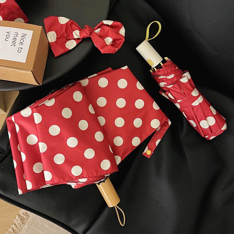 Red Polka Dot Umbrella, Women's, Fully Automatic/manual Sun Umbrella, Dual-purpose Sun and Sun Protection, Folding Umbrella