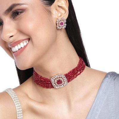 Rosévergoldetes quadratisches Halsketten-Set mit Zirkonen für Damen