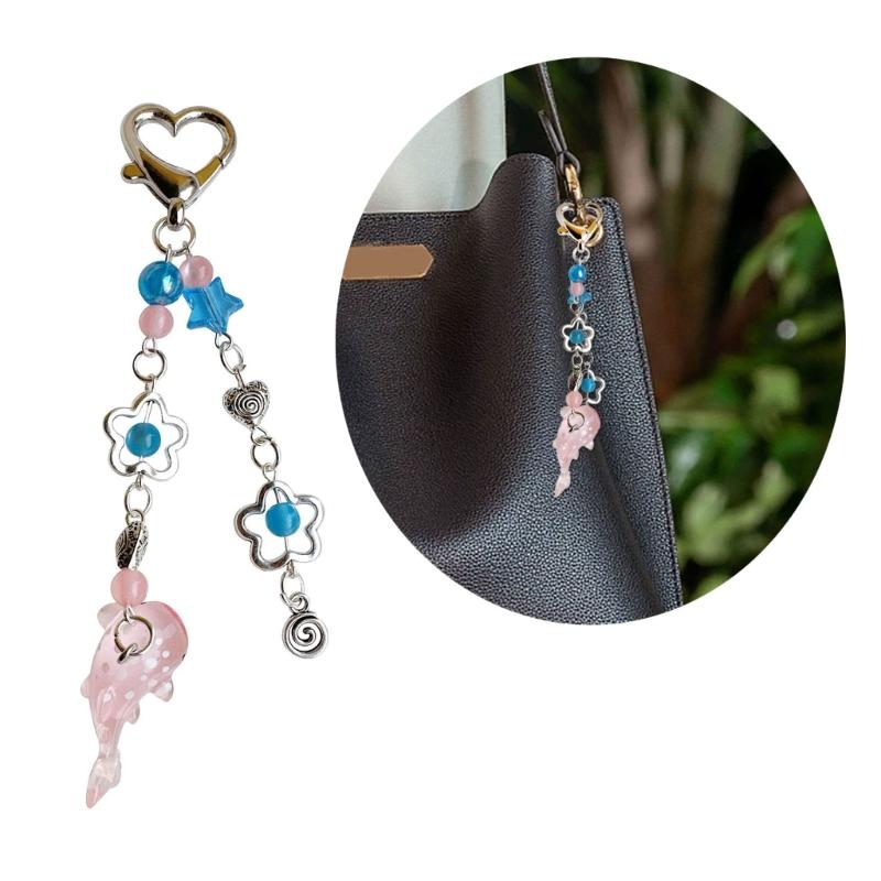 Lovely Whale Pendant Keychain Ornament Sea Animal Beaded Key Chain Fashionable Decoration for Phones Bags Cameras