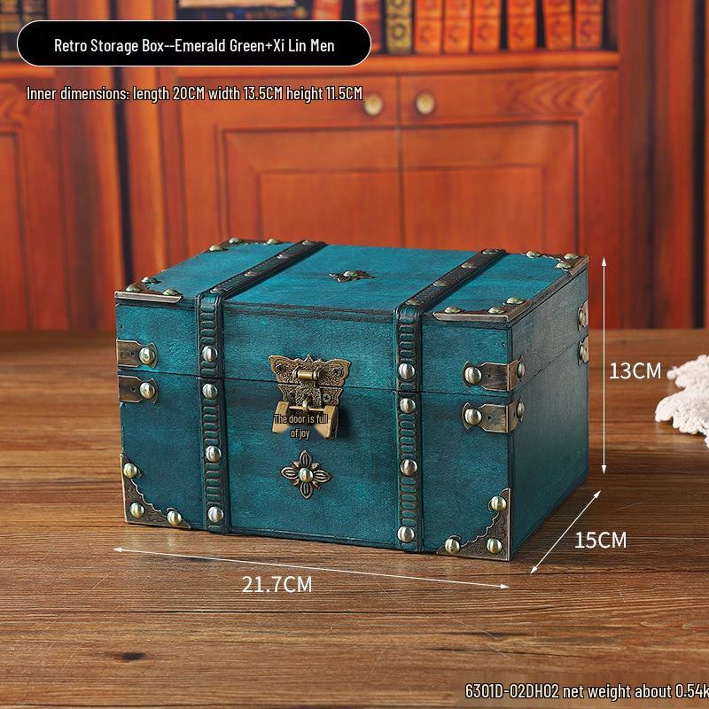 Retro Wooden Desktop Storage Box with Lockable Password - Treasure Chest Photography Prop
