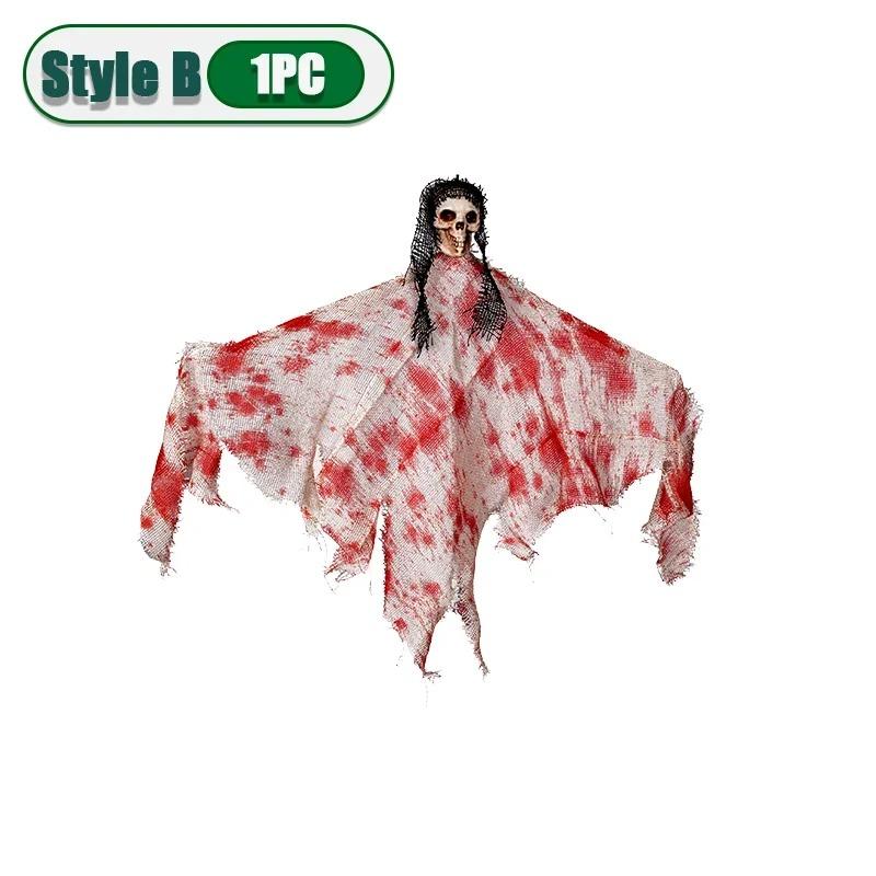 Halloween Horror Decoration Hanging Ghost Skull Props with Flag for Haunted House Outdoor Yard Party Holiday Scene Setup Use