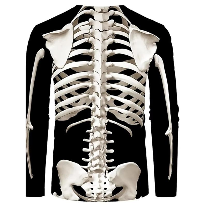 Spring and Autumn Round Neck 3D Skeleton Skull Pattern Printed Top Fashionable Casual Long Sleeved Men's T-shirts