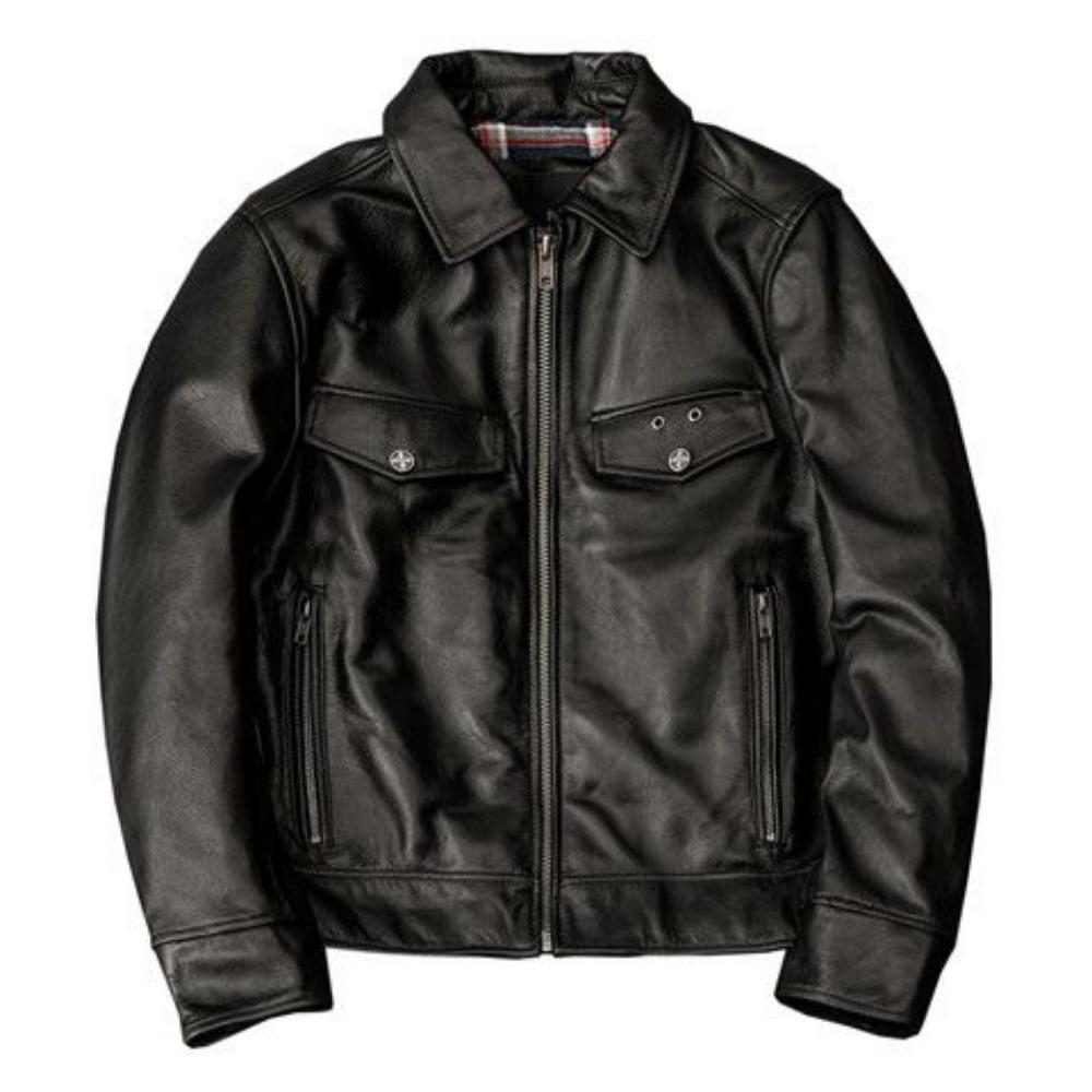 Men's Lapel First-layer Cowhide Jacket Genuine Leather Jacket Men's Short Lapel Motorcycle Style Leather Jacket