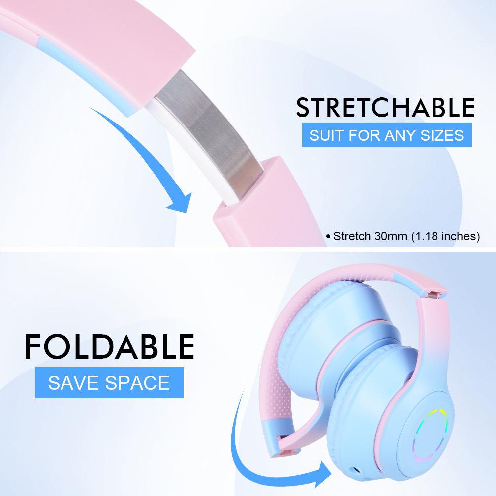 Luminous Gradient Wireless Bluetooth Headband with Macaron Earbuds – Heavy Bass Best Seller