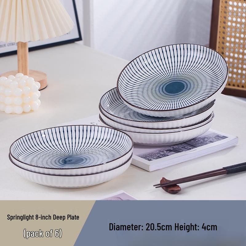 Zhuchuang Jingpin Spring Light Underglaze Ceramic Deep Plate Set