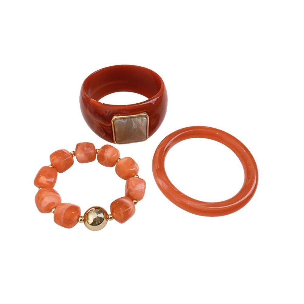 3 Pcs/Set Square Round Resin Bangle Set Resin Acrylic Acrylic Chunky Cuff Boho Accessories