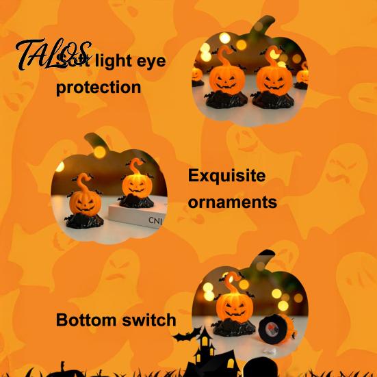 Lighted Halloween Props LED Candle Light Figurine, Bat Tombstone Glowing Tabletop Ornament, Warm Spooky Gothic Decoration Pumpkin Decor Prop