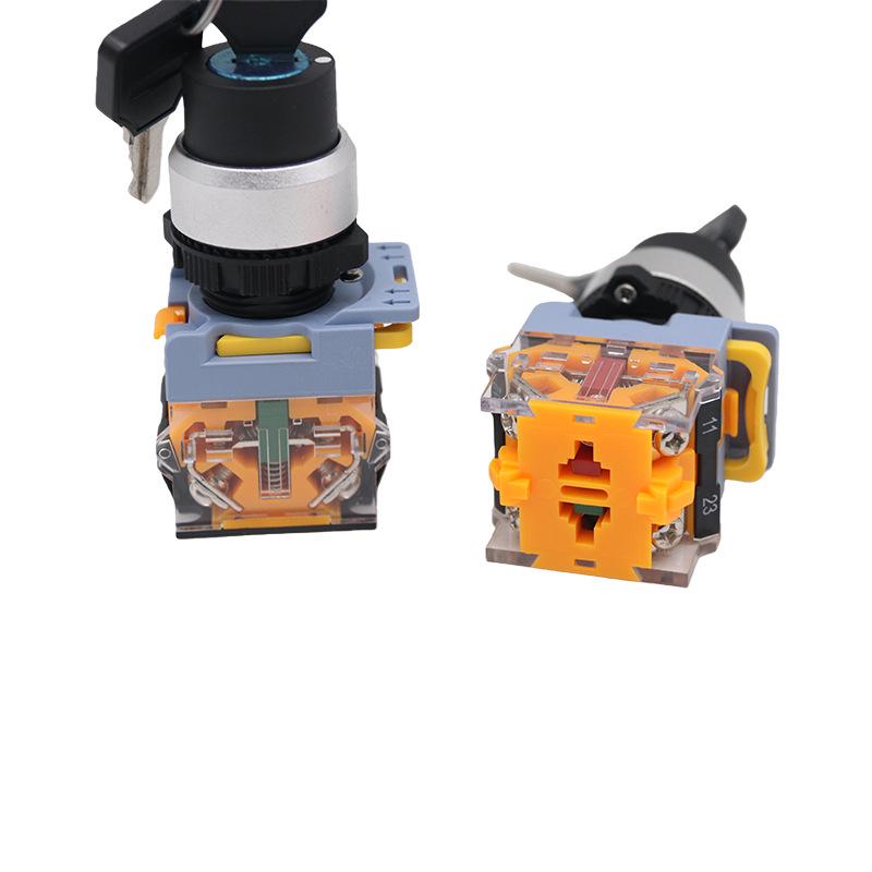 Two-Position Key Rotary Switch, Model LA155B-11Y/2, On/Off, Thickened Copper Parts, Silver Contacts, 22mm Hole.