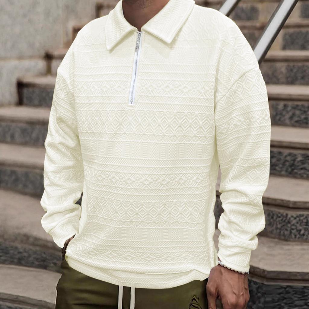Men's Solid Color Textured Top Half Zip Pullover Casual Slim Fit Long Sleeve Top