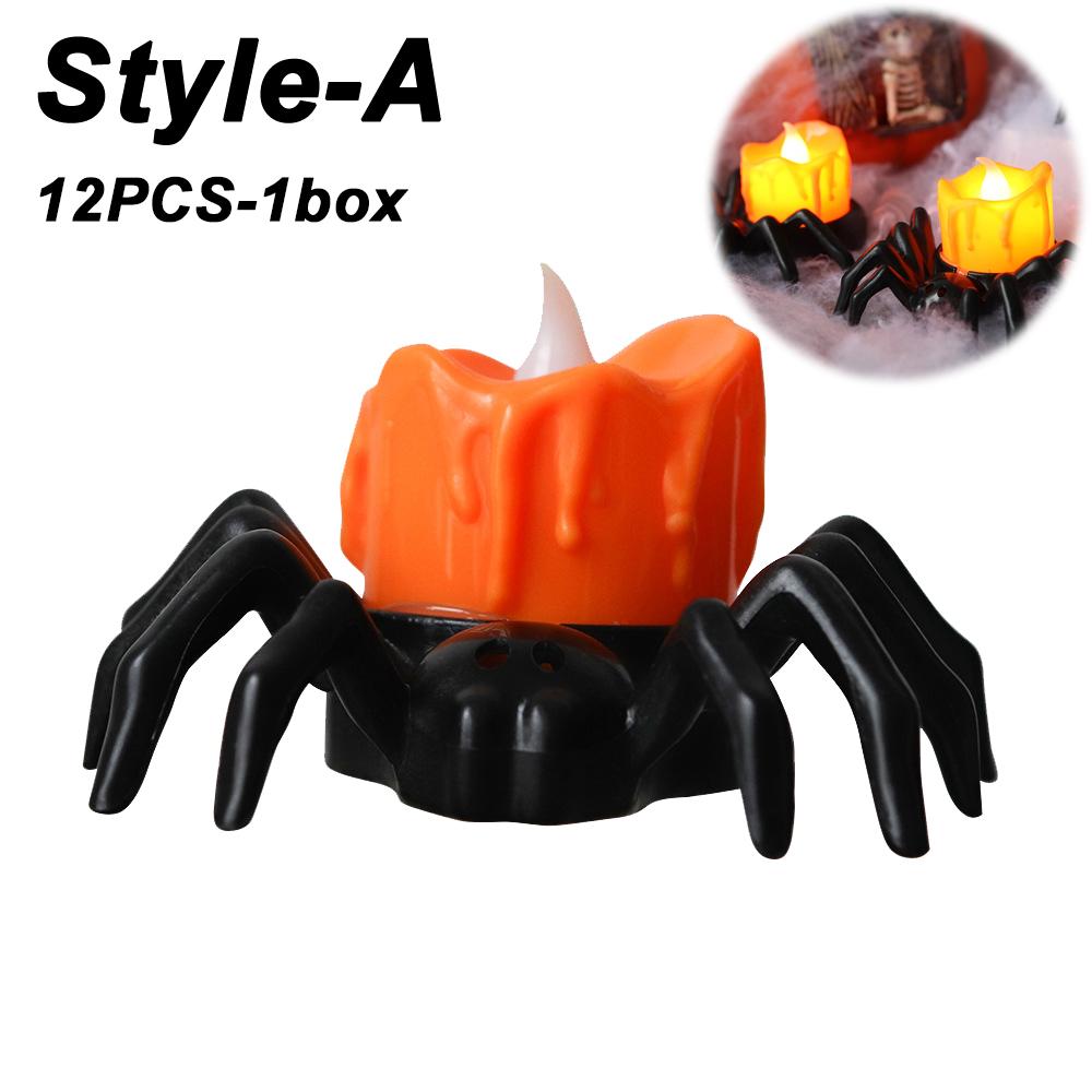 12/1PCS LED Spider Candle Light Lamp Flickering Flameless Battery Lights Flashing Electric Candles Hallowe Props Halloween Decor