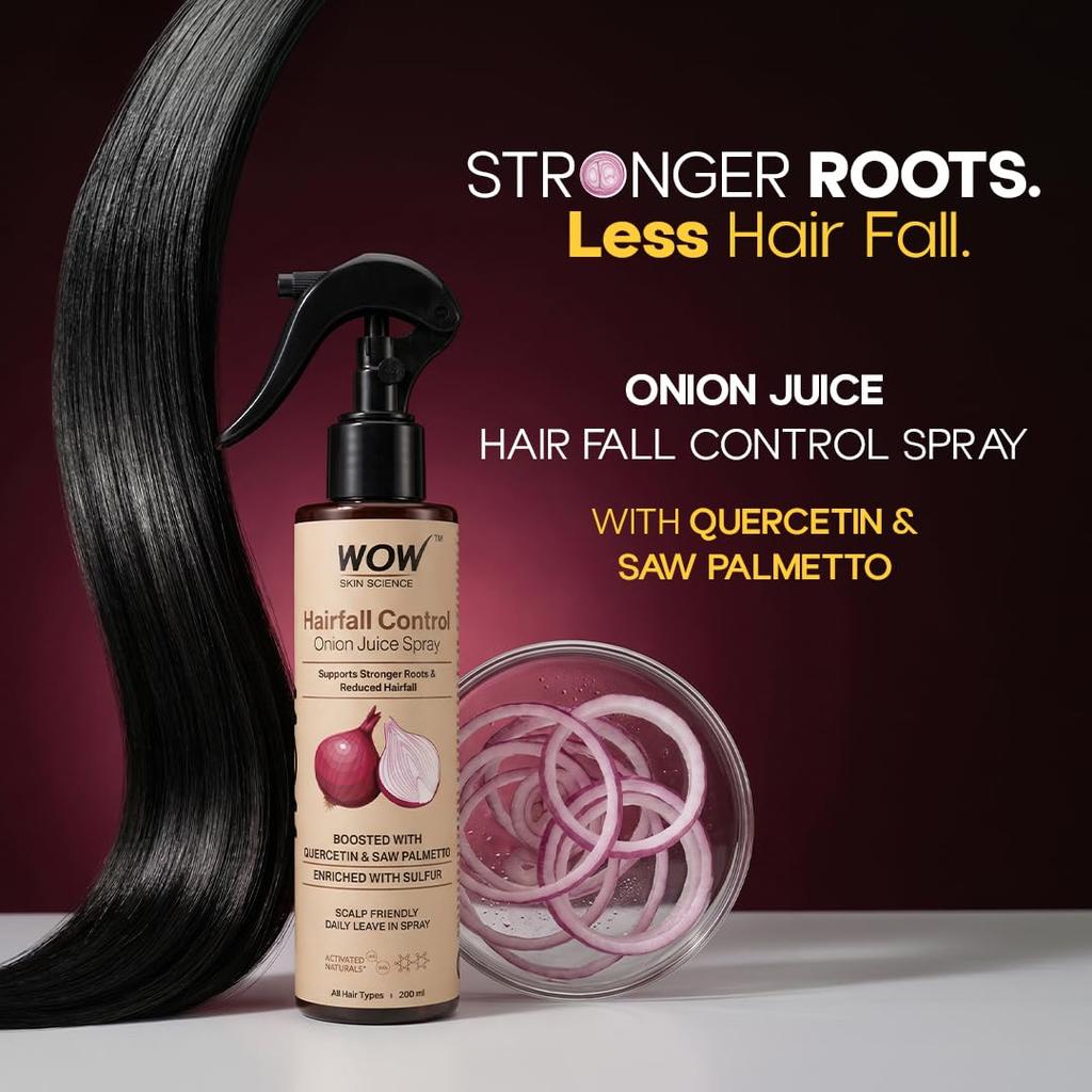 WOW Skin Science Hairfall Control Onion Juice Spray | With Quercetin, Saw Palmetto & Sulfur | Supports Stronger Roots & Reduced Hairfall | Scalp‑Fr