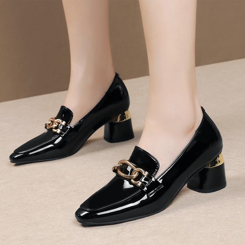 Square Heel Metal Chain Pumps Loafer Women Shoes Fashion Slip on Slipper Luxury Design Casual Mary Janes Shoes Spring Summer