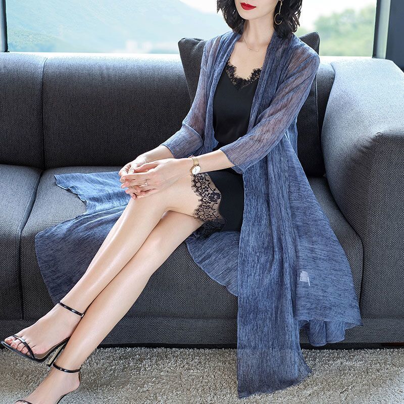 Spring/Summer women Long Chiffon Blouse Plus Size Sunscreen Open Front Sunscreen Shawl Jacket